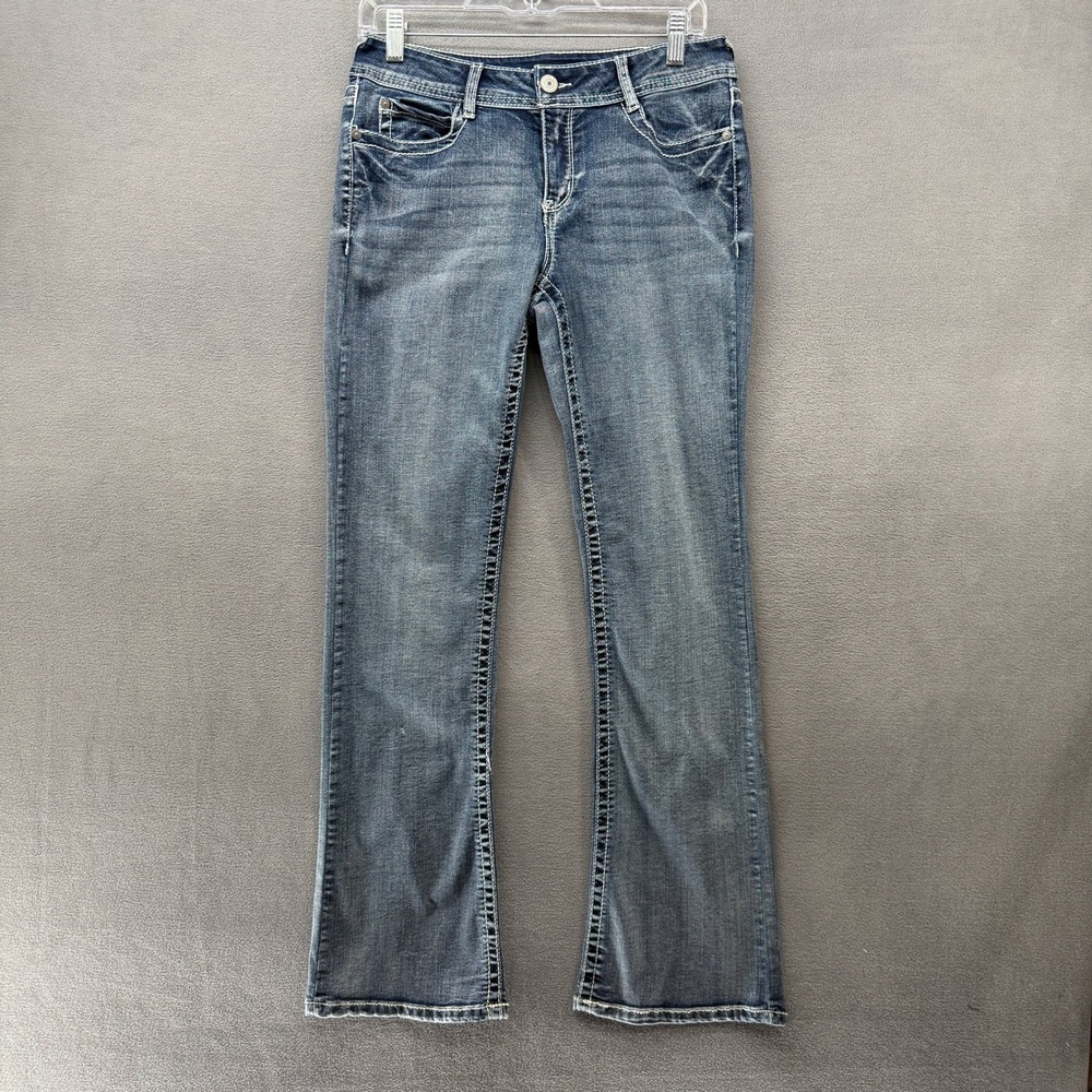 WallFlower Feisty Curvy Low Rise Bootcut Jeans Size 7 Reg Medium Wash Blue